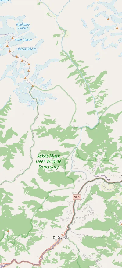 Map of the Darma Valley between Dharchula in the south and Dantu in the north